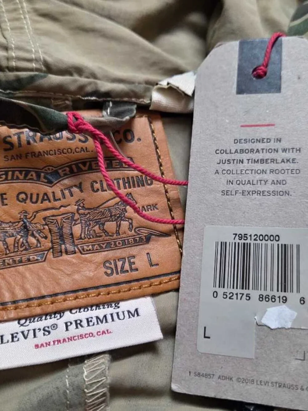 New L Levi's x Justin Timberlake Fresh Leaves hybrid camo hooded trucker jacket